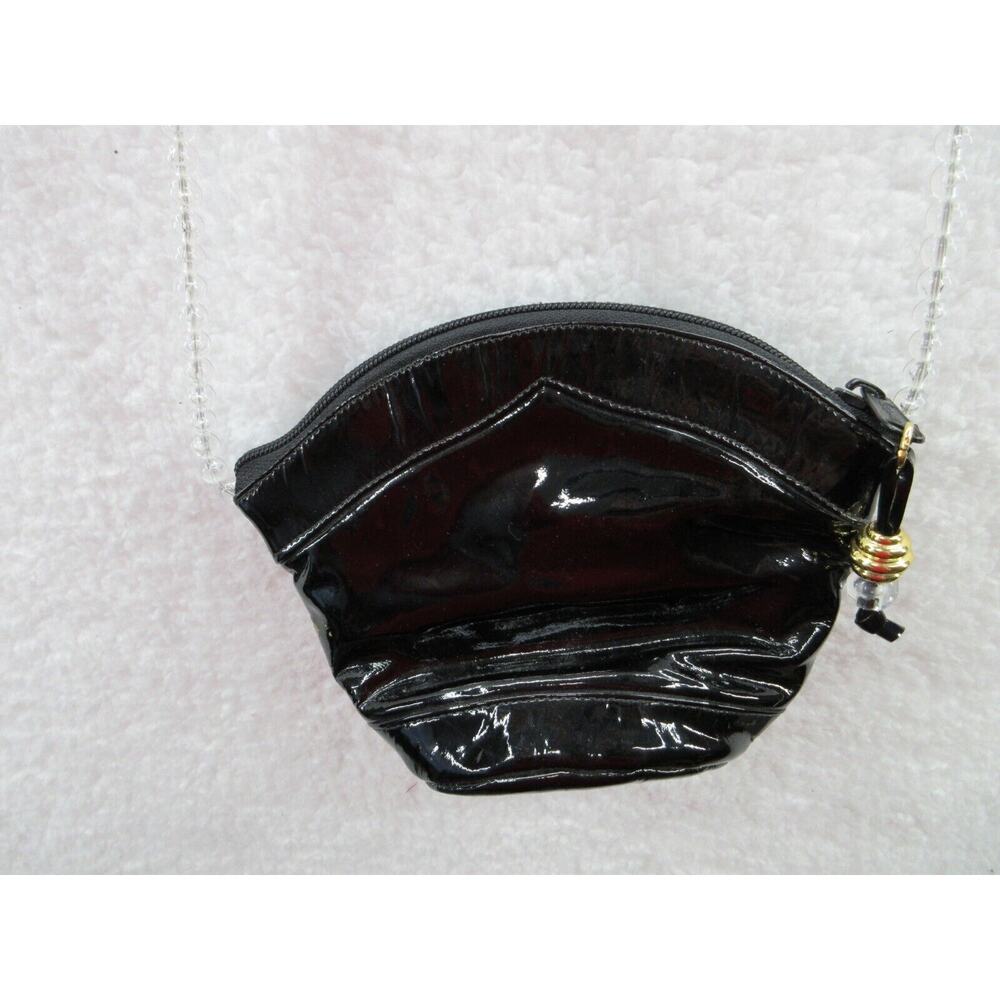 JAY HERBERT New York Small Shoulder Crossbody Purse Glossy Black w/ Bead Strap